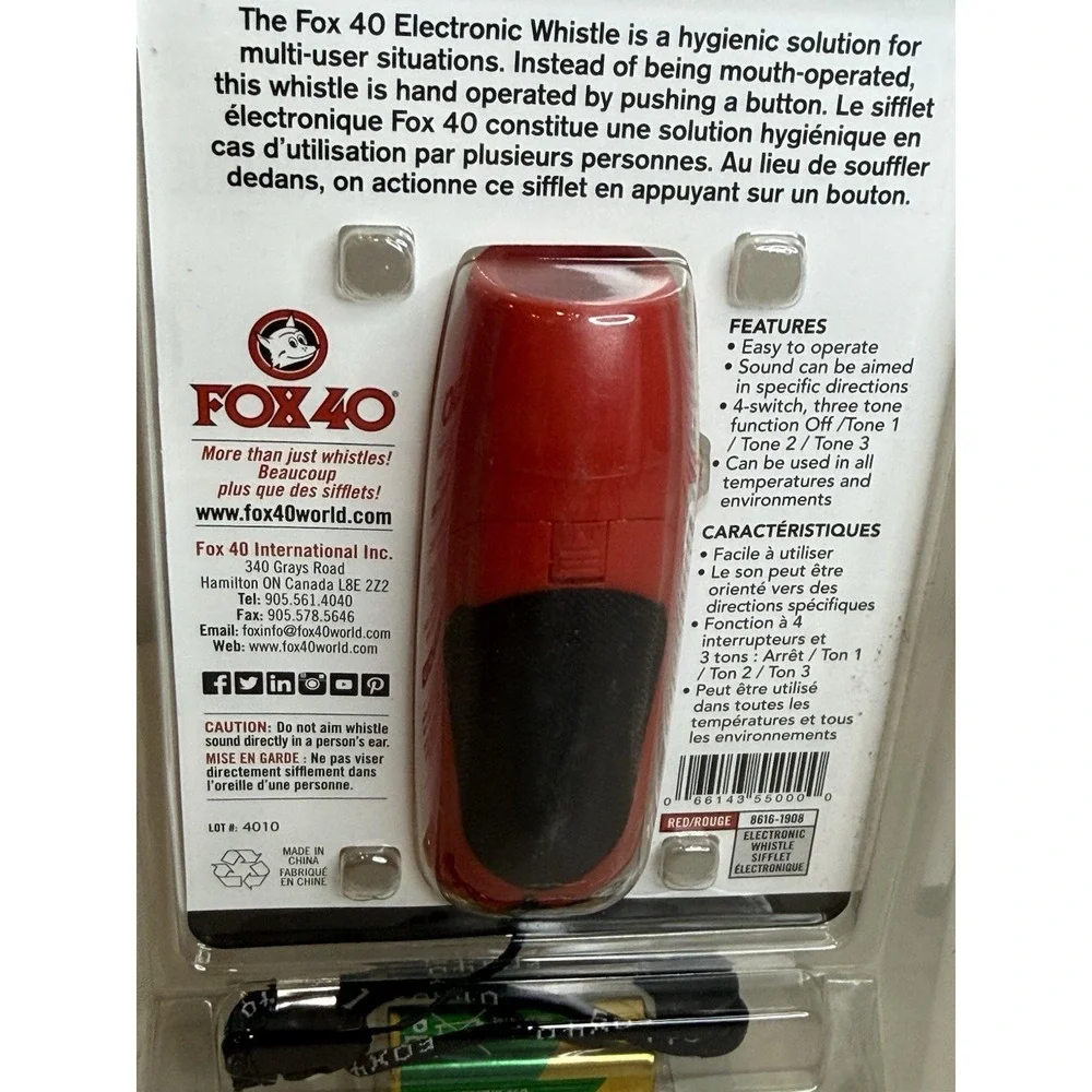 Fox 40 Electronic Whistle With Wrist Loop Lanyard And 9 Volt Battery Red New